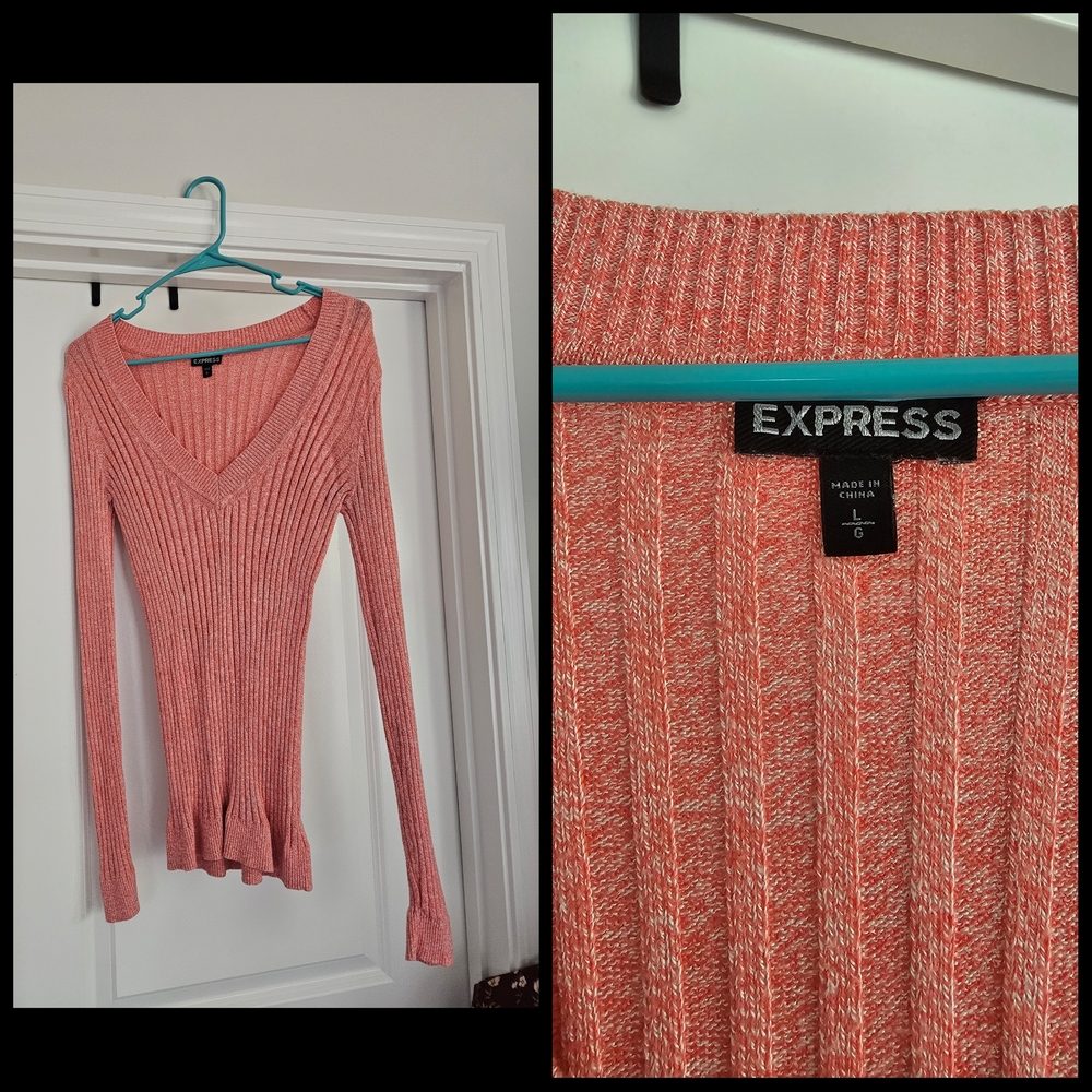 Express Coral Ribbed Knit Sweater